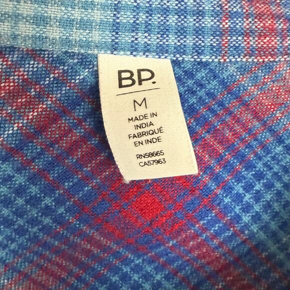 BP. Womens Long Sleeve Button-Up Blue/Red Flannel Cotton Rayon Shirt Medium - Picture 7 of 8